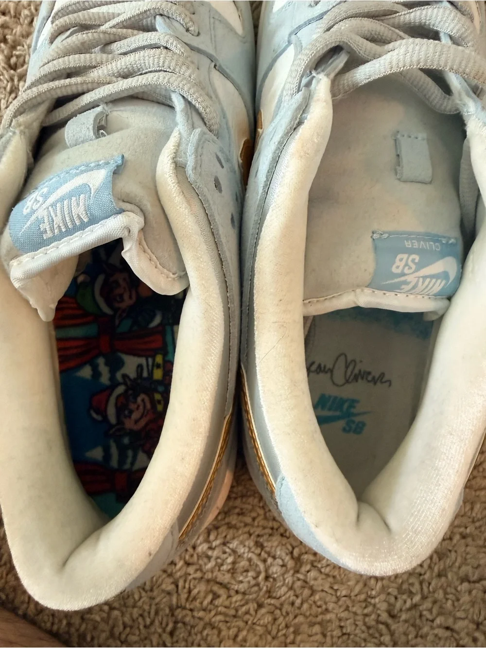 Nike Dunks x Sean Cliver Light Blue, White & Gold Low-Top Sneakers